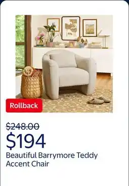 Walmart Beautiful Barrymore Teddy Accent Chair by Drew Barrymore, Cream Tweed offer