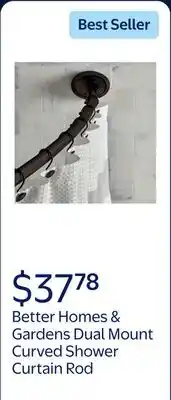 Walmart Better Homes & Gardens Dual Mount No Rust 50 to 72 Adjustable Curved Shower Curtain Rod, Black offer