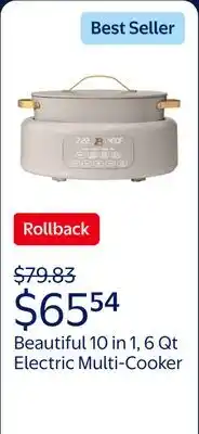Walmart Beautiful 10 in 1, 6 Qt Electric Multi-Cooker, Porcini Taupe by Drew Barrymore offer