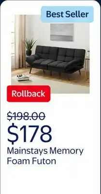 Walmart Mainstays Memory Foam Futon with 72,Black offer