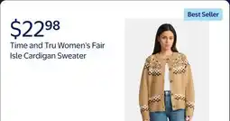 Walmart Time and Tru Women's Fair Isle Cardigan Sweater, Midweight, Size XS-XXXL offer