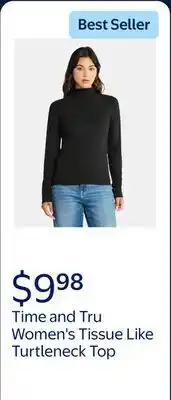 Walmart Time and Tru Women's Tissue Like Turtleneck Top, Sizes XS-XXXL offer