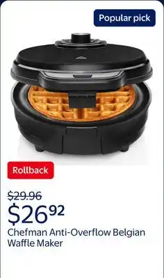 Walmart Chefman Anti-Overflow Belgian Waffle Maker w/ Shade Selector, Non-Stick Plates - Black, New offer