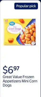 Walmart Great Value Frozen Appetizers Mini Corn Dogs, 26.8 oz, 40 Count (Frozen) offer