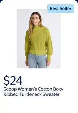 Walmart Scoop Women's Cotton Boxy Ribbed Turtleneck Sweater, Midweight, Size XS-XXL offer