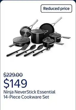 Walmart Ninja NeverStick Essential 14-Piece Cookware Set , Aluminium, Guaranteed to Never Stick, C19700 offer