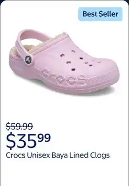 Walmart Crocs Men's and Women's Unisex Baya Lined Clogs offer