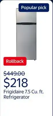 Walmart Frigidaire 7.5 Cu. ft. Refrigerator, Platinum Series, Standard Door Style - Stainless Look offer