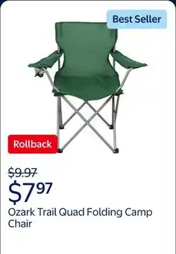 Walmart Ozark Trail Quad Folding Camp Chair with Cup Holder, Green offer