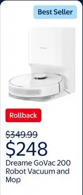 Walmart Dreame GoVac 200 Robot Vacuum and Mop with 13000Pa Suction, Auto-Empty, 300 Min Runtime offer