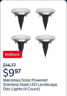 Walmart Mainstays Solar Powered Stainless Steel LED Landscape Disc Lights, 12 Lumens (4 Count) offer