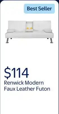 Walmart Renwick LuxuryGoods Modern Faux Leather Futon with Cupholders and Pillows, White offer