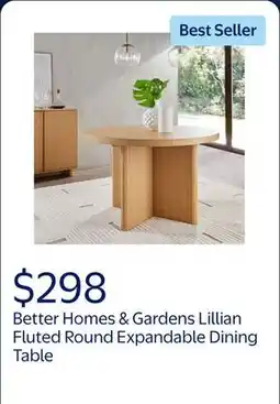Walmart Better Homes & Gardens Lillian Fluted Round Expandable Dining Table for Kitchen, Natural Pine offer