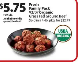 Aldi Fresh Family Pack 93/07 Organic Grass Fed Ground Beef offer