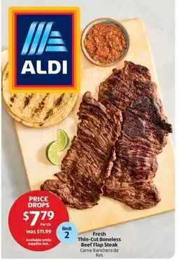 Aldi Fresh Thin-Cut Boneless Beef Flap Steak offer