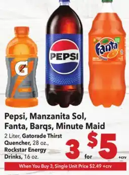 Vallarta Supermarkets Pepsi, Manzanita Sol, Fanta, Barqs, Minute Maid offer