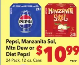 Vallarta Supermarkets Pepsi, Manzanita Sol, Mtn Dew or Diet Pepsi offer