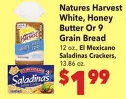 Vallarta Supermarkets Natures Harvest White, Honey Butter Or 9 Grain Bread offer