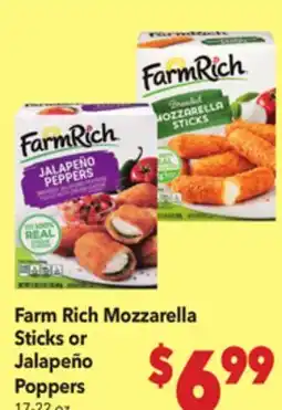 Vallarta Supermarkets Farm Rich Mozzarella Sticks or Jalapeño Poppers offer
