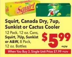 Vallarta Supermarkets Squirt, Canada Dry, 7up, Sunkist or Cactus Cooler offer