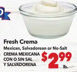 Vallarta Supermarkets Fresh Crema Mexican, Salvadorean or No-Salt / CREMA MEXICANA CON O SIN SAL Y SALVADORENA offer