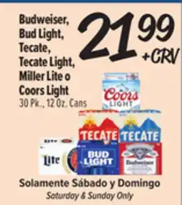 El Super Budweiser, Bud Light, Tecate, Tecate Light, Miller Lite o Coors Light offer