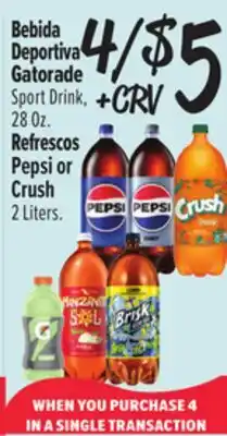 El Super Gatorade Sport Drink, 28 Oz., Pepsi or Crush 2 Liters offer