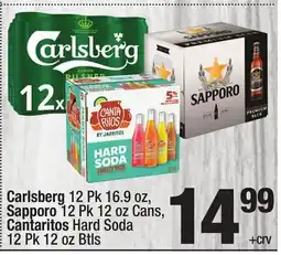 Super King Markets Carlsberg 12 Pk 16.9 oz, Sapporo 12 Pk 12 oz Cans, Cantaritos Hard Soda 12 Pk 12 oz Btls offer