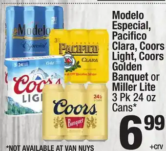 Super King Markets Modelo Especial, Pacifico Clara, Coors Light, Coors Golden Banquet or Miller Lite offer