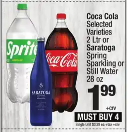 Super King Markets Coca Cola Selected Varieties 2 Ltr or Saratoga Spring Sparkling or Still Water 28 oz offer
