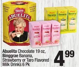 Super King Markets Abuelita Chocolate 19 oz, Binggrae Banana, Strawberry or Taro Flavored Milk Drinks 6 Pk offer
