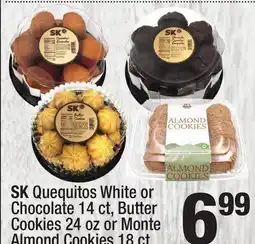 Super King Markets SK Quequitos White or Chocolate 14 ct, Butter Cookies 24 oz or Monte Almond Cookies 18 ct offer