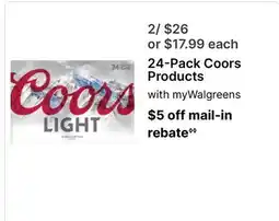 Walgreens 24-Pack Coors Products offer