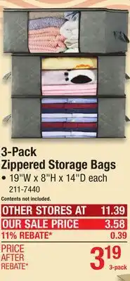 Menards 3-Pack Zippered Storage Bags offer