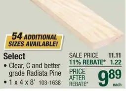 Menards Select PINE BOARDS offer