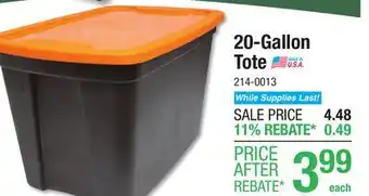 Menards 20-Gallon Tote offer
