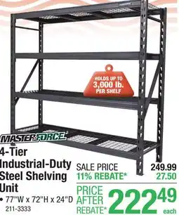 Menards Masterforce 4-Tier Industrial-Duty Steel Shelving Unit offer