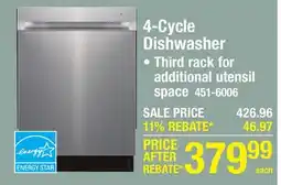 Menards 4-Cycle Dishwasher offer