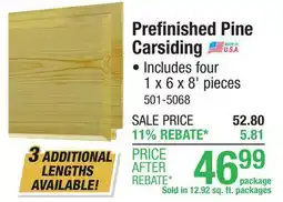 Menards Prefinished Pine Carsiding offer