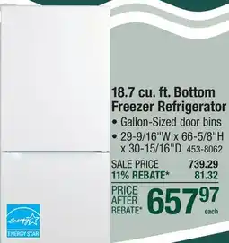 Menards 18.7 cu. ft. Bottom Freezer Refrigerator offer