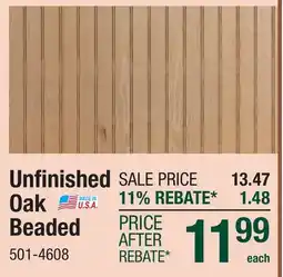 Menards Unfinished Oak Beaded offer
