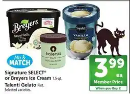 Safeway Signature SELECT or Breyers Ice Cream, Talenti Gelato offer