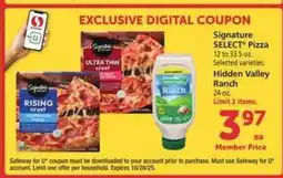 Safeway Signature SELECT Pizza & Hidden Valley Ranch offer