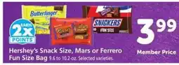 Safeway Hershey's Snack Size, Mars or Ferrero Fun Size Bag offer