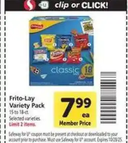 Safeway Frito Lay Variety Pack offer