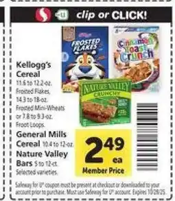 Safeway Kellogg's Cereal, General Mills Cereal, Nature Valley Bars offer