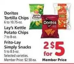 Safeway Doritos Tortilla Chips, Lay's Kettle Potato Chips, Frito-Lay Simply Snacks offer