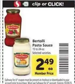 Safeway Bertolli Pasta Sauce offer