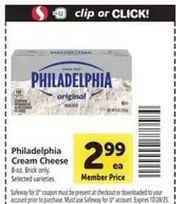 Safeway Philadelphia Cream Cheese offer