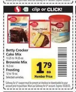 Safeway Betty Crocker Cake Mix, Brownie Mix, Frosting offer